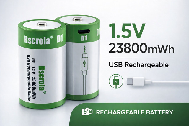 Rscrola Wiederaufladbare D-Größe Batterie 1,5V mit USB-C Schnellladung, 23800mWh, Farbe: Grün - Bild 1