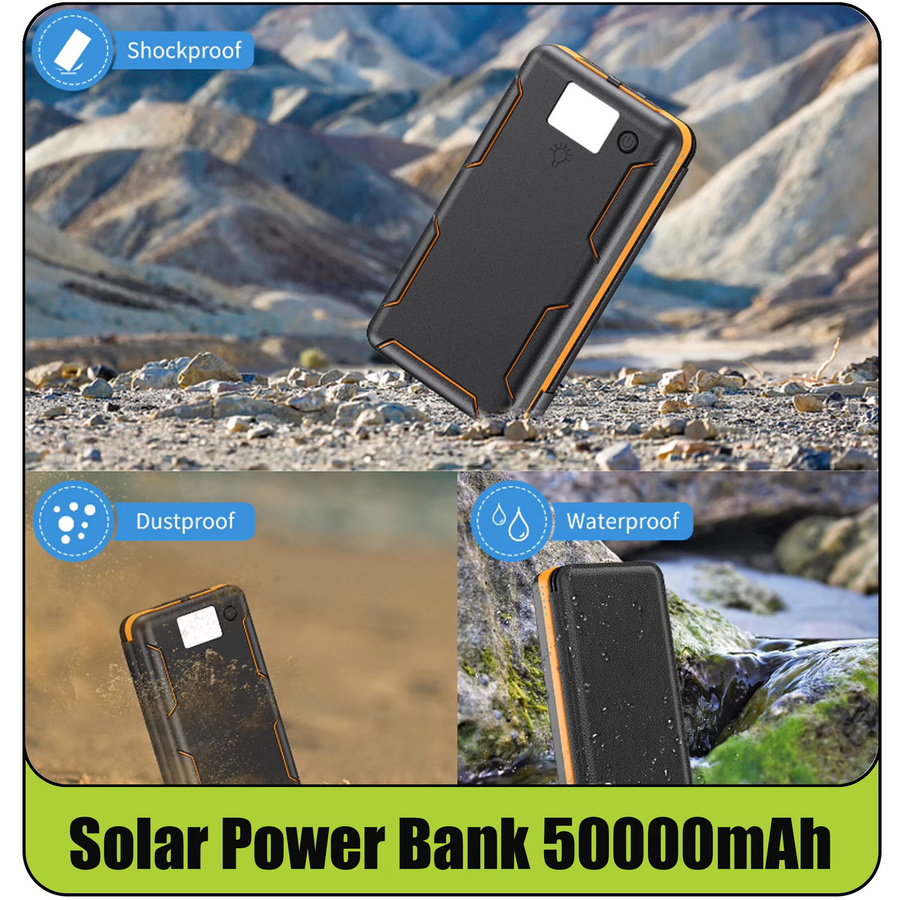Rscrola Solar Power Bank mit 50000 mAh und faltbaren Solarmodulen, Schwarz, USB-A Ausgang für iPhone und Android, ideal für Camping und Outdoor-Aktivitäten - Bild 5