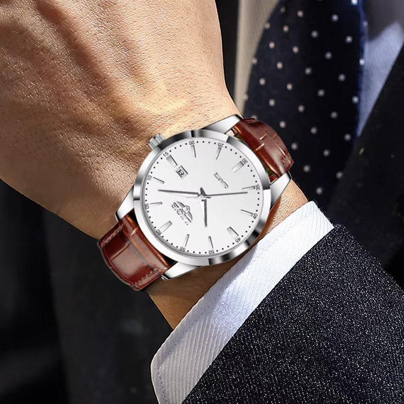 LIGE Armbanduhr, Quarz, Leder, Weiß, Herren - Bild 5