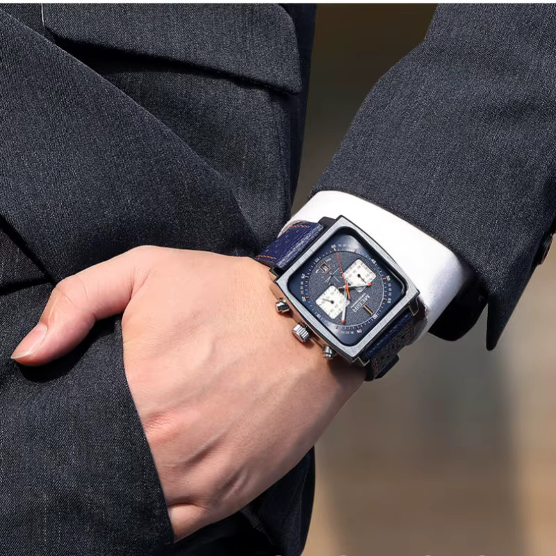 MEGIR Chronograph Armbanduhr, Quarz, Leder, Schwarz, Herren - Bild 5