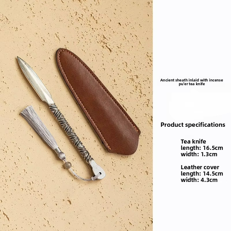 Retro Pu'er Tee Messer aus Metall in Silber für die Teezeremonie zum Zerteilen von Teegeschmacksblöcken - Bild 3