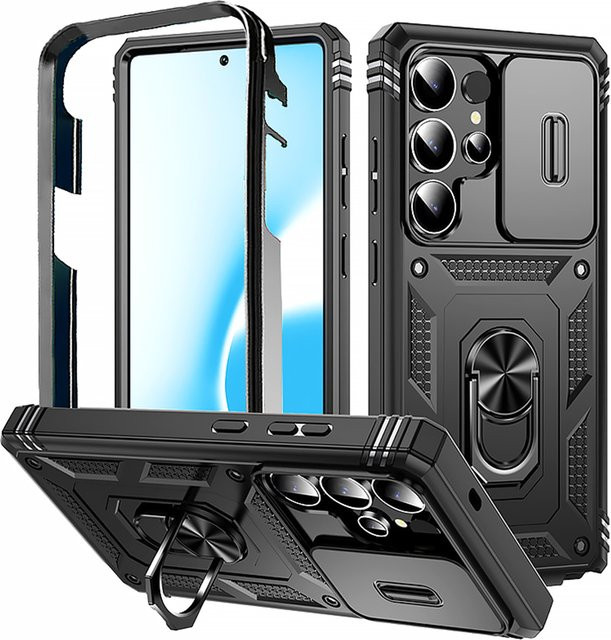 360-Grad-Vollschutz-Handyhülle mit Magnetring und Standfunktion für Samsung Galaxy S25 S24 S23 Ultra Plus S25 Edge S24FE in Schwarz oder Blau - Bild 1