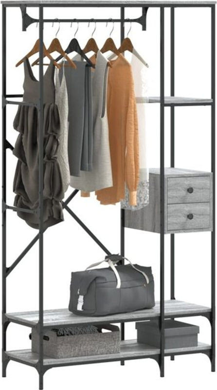 Garderobenständer mit Ablagen von vidaxl in Grau Sonoma Holzwerkstoff und Metall im Industrial Design, H: 180 cm, B: 97 cm, T: 40 cm - Bild 1
