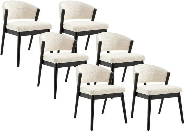Vente-unique Stuhl Zelvyn in Weiß mit Bouclé-Stoff und Gummibaum-Holz, B/T/H: 53,5 x 48,5 x 76 cm - Bild 1