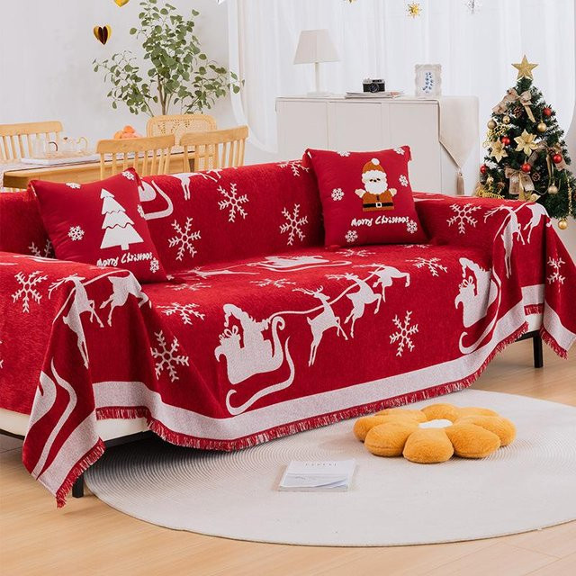Yiran Furniture Chenille Sofa Überwurf in Rot für Weihnachten und Winter, B/T: 180 x 130 cm - Bild 1