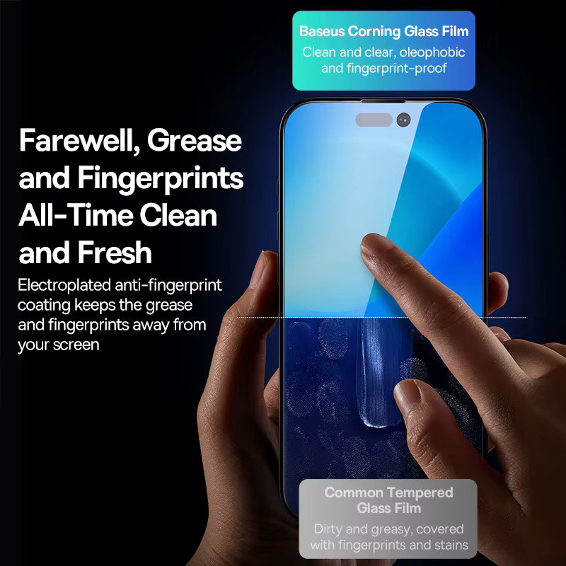 Baseus Displayschutzfolie aus Corning gehärtetem Glas mit Anti-Peeping-Funktion und Auto-Installation für iPhone 17, 16, 15, 14, 13 Pro Max Plus, transparent, 0,4 mm - Bild 2