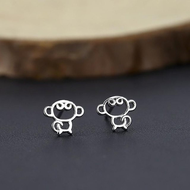 Wucifang Jewelry Ohrstecker, Kleine Affen, Schwarz, Silber, Damen - Bild 1