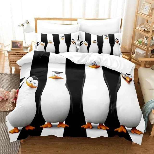 Bettwäsche Set Madagaskar Pinguin von Binchi Outdoor Product aus Mikrofaser, Farbe Schwarz, B/H: 200 x 200 cm - Bild 1