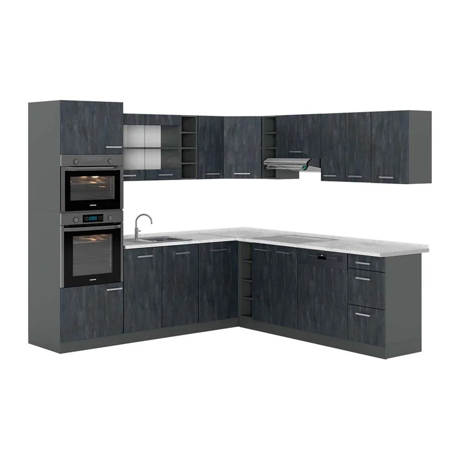 Vicco R-Line Eckküche in L-Form in Schwarz Beton und Anthrazit mit weißer Marmor-Arbeitsplatte, B/T/H: 247 x 237 x 85 cm - Bild 2