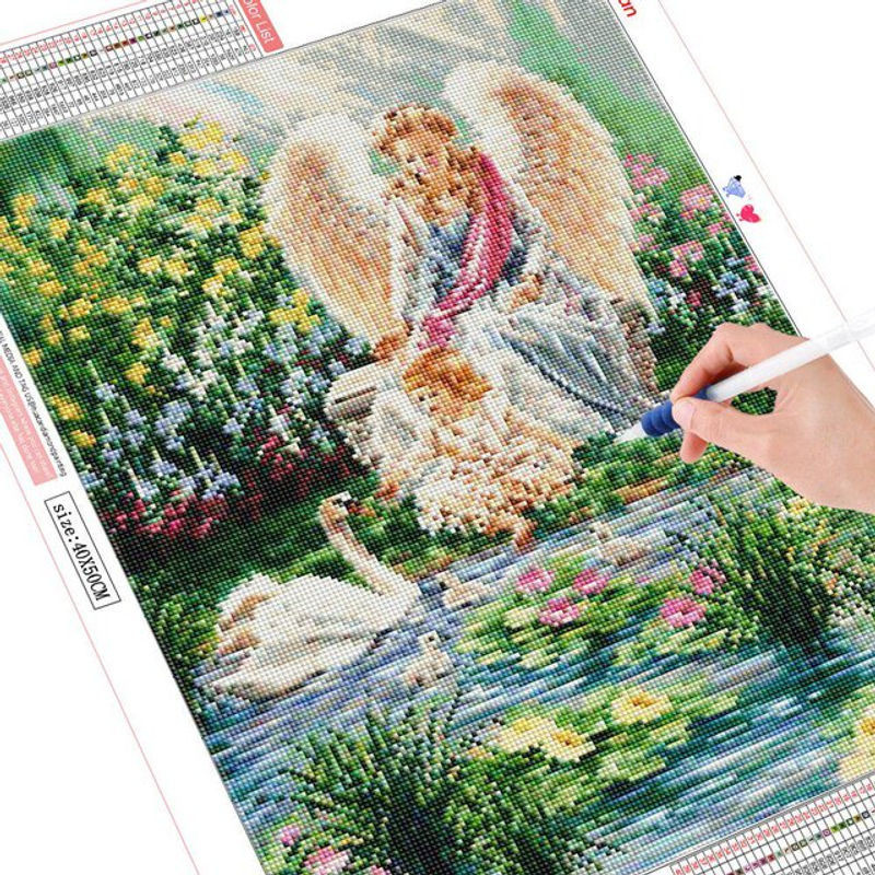 FIYO Diamond Painting Engel Motiv mit Blumenmosaik, Mehrfarbig, B/H: 30 x 20 cm - Bild 1