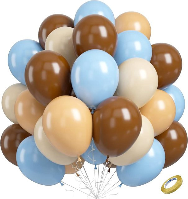40-teiliges Boho Babyparty-Luftballon-Set in Braun, Pastellblau, Weiß und Khaki zur Geburtstagsdekoration - Bild 1