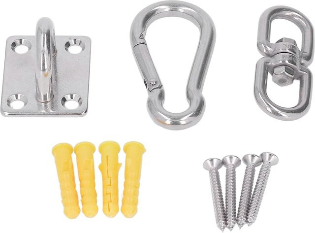 Fishine 7-teiliges Hängematten-Aufhängungs-Set aus Edelstahl in Weiß und Silber für Sonnensegel und Hängematten - Bild 1