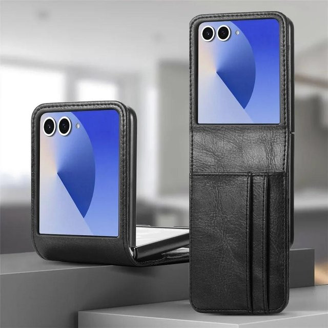 Geldbörse Handyhülle mit Kartensteckplatzhalter und Scharnierschutz für Samsung Galaxy Z Flip 7 6 5 4 3 5G in Schwarz - Bild 1