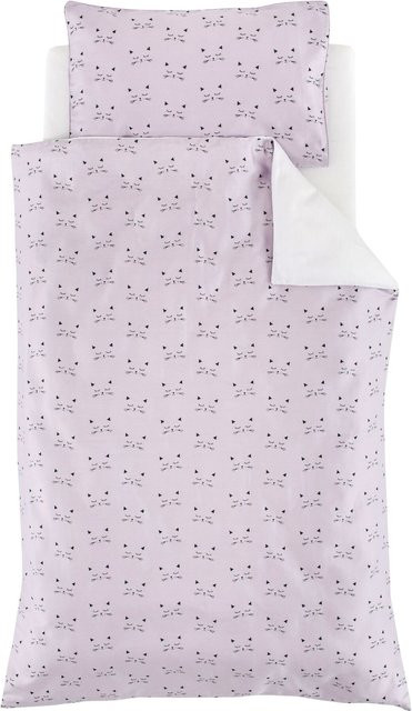 Träumeland Kinderbettwäsche aus Baumwolle mit Tiermotiv in Lila, Set bestehend aus Kopfkissenbezug 40 x 60 cm und Bettbezug 100 x 135 cm - Bild 1
