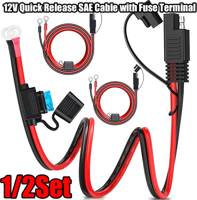 12V Schnellverschluss-SAE-Kabel mit Sicherungsterminal und 16AWG-Anschluss in Rot - Bild 1