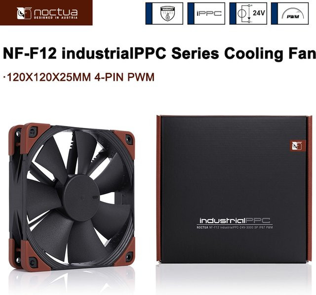 Noctua NF-F12 industrialPPC Case Fan Schwarz 120mm PWM 12V/24V 2000/3000RPM Computer CPU Lüfter - Bild 1