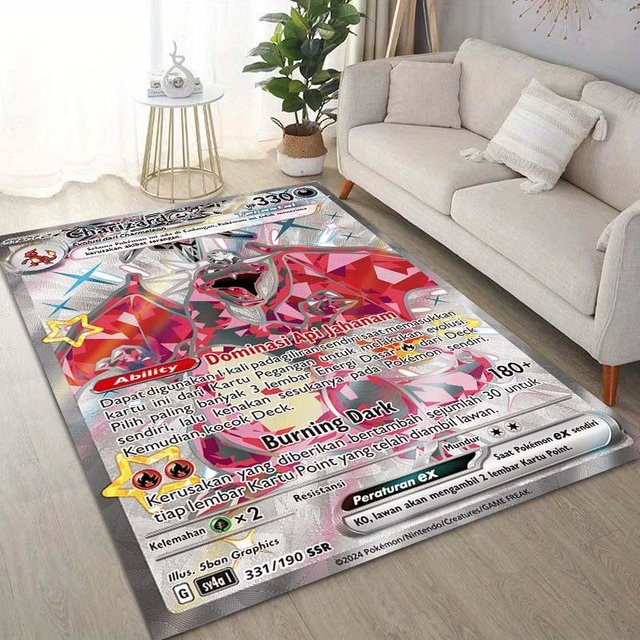 JGJG Pokémon Glurak Motiv Teppich aus Polyester für Wohnzimmer und Kinderzimmer, B/T: 120 x 100 cm, Mehrfarbig - Bild 1