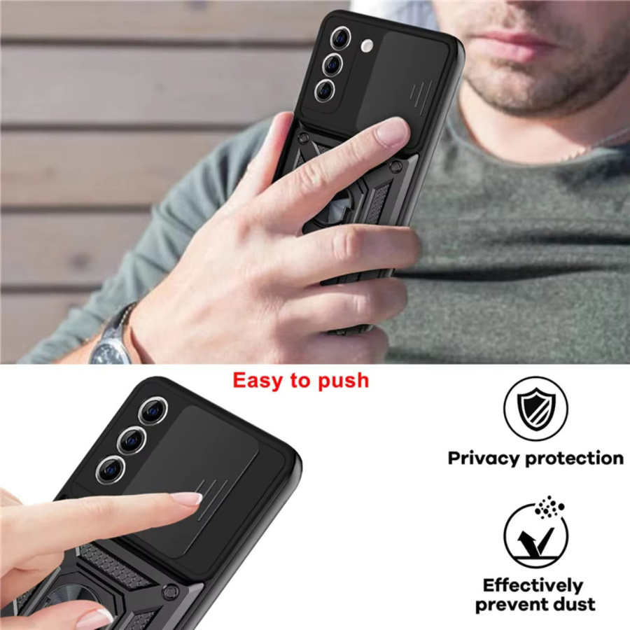 Magnetische Slide Lens Handyhülle mit Ringhalter für Motorola Moto G85 84 73 72 71 62 60S 32 30 24 22 20 14 10 04 Power 4G in Schwarz oder Gold - Bild 4