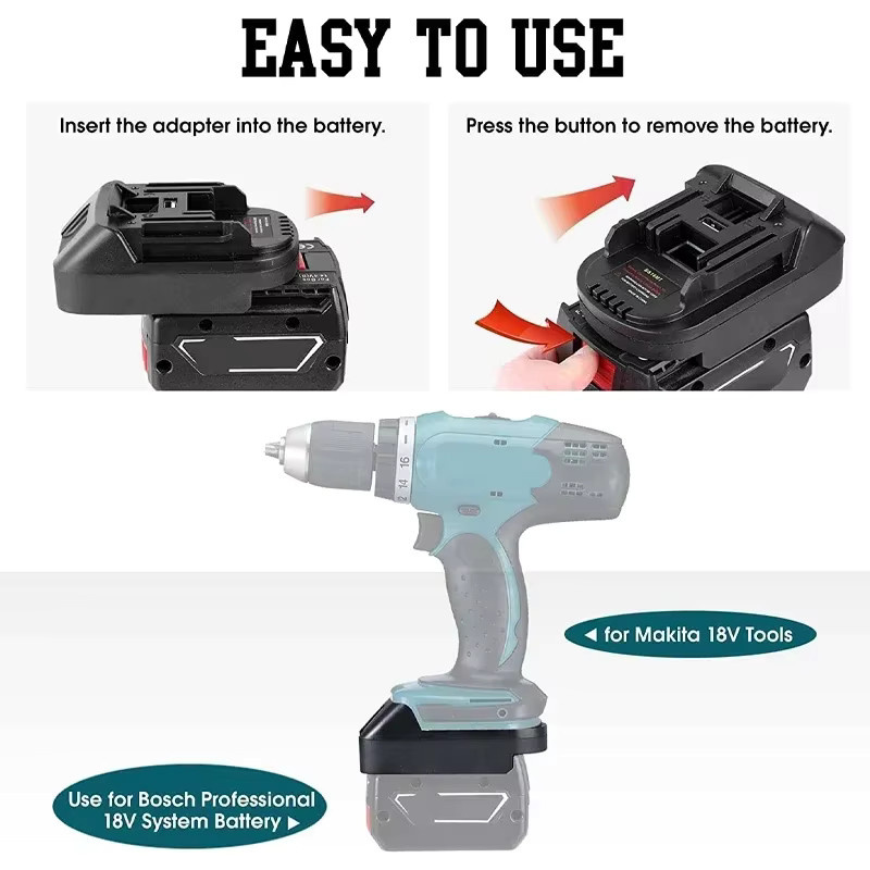 Bosch Akku-Adapter von 18V auf Makita 18V für Li-Ionen-Akkus mit USB-A und USB-C Anschluss in Schwarz - Bild 3