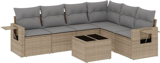 vidaXL 7-teilige Garten-Sofagarnitur aus Poly-Rattan mit Kissen in Beige - Bild 1
