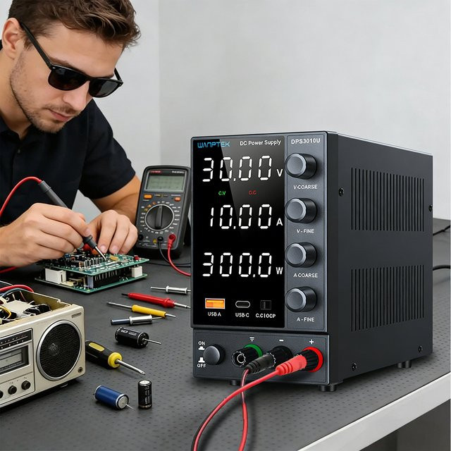 Wanptek Labornetzteil mit 30 V 10 A, USB und Typ-C Dual-Ladeanschlüssen, Schwarz - Bild 1