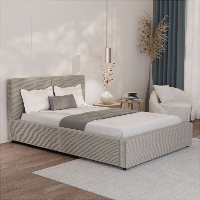 Juskys Polsterbett Salerno in Cord Taupe mit modernem Design, Breite: 140 cm, Länge: 200 cm - Bild 1