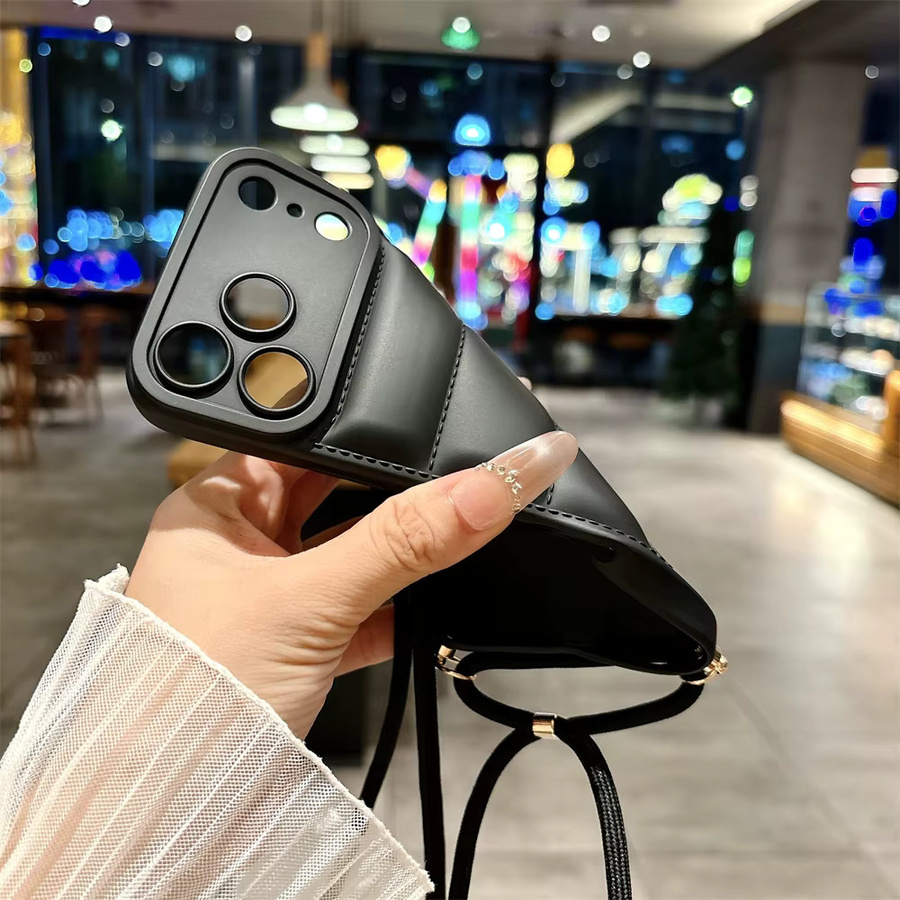 Xeber Daunenjacke Handyhülle mit Umhängeband für iPhone 11 bis iPhone 17 Pro Max Plus Air XR XS Max, Schwarz - Bild 2