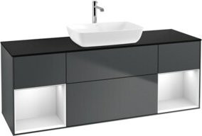 V&B Waschtischunterschrank Finion in Platinbraun Matt Lack und Regale in Weiß Matt Lack, Breite: 160 cm - Bild 1