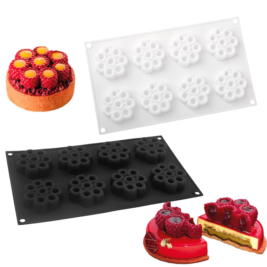 Meibum Silikonform für Himbeer-Törtchen-Mousse und Schokoladen-Desserts mit Himbeerblüten-Dekorationsform - Bild 1