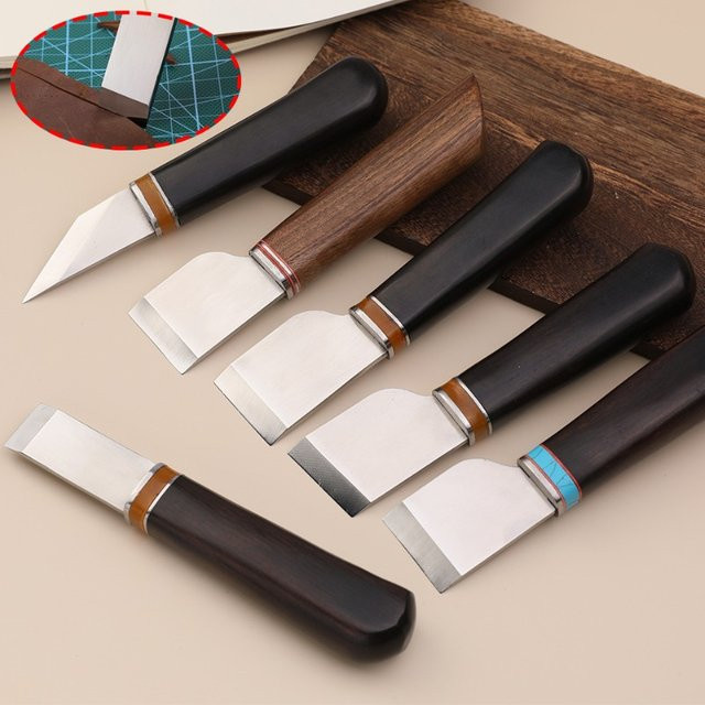 Professionelles Leder-Schälmesser für das Handwerk mit Holzgriff und silberner Klinge - Bild 1