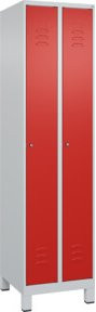 C+P Spind Classic PLUS Garderobenschrank mit 2 Abteilen, Füße, Zylinderschloss und 3 Garderobenhaken, Grau/Rot, H x B x T: 195 x 50 x 50 cm - Bild 1