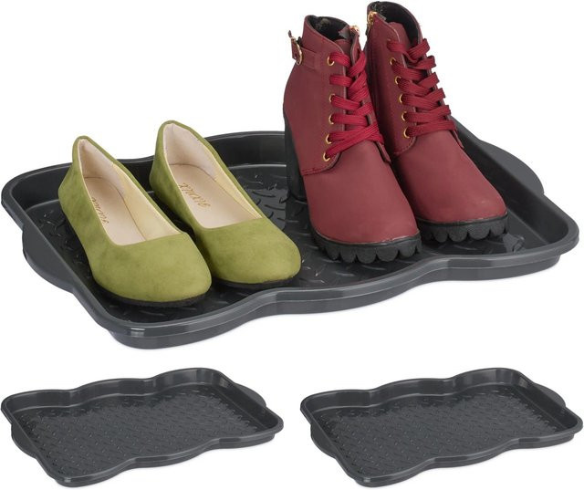 Relaxdays 3er Set Schuhabtropfschale aus Kunststoff in Grau, profiliert, B: 48 cm, T: 34 cm, H: 3 cm - Bild 1