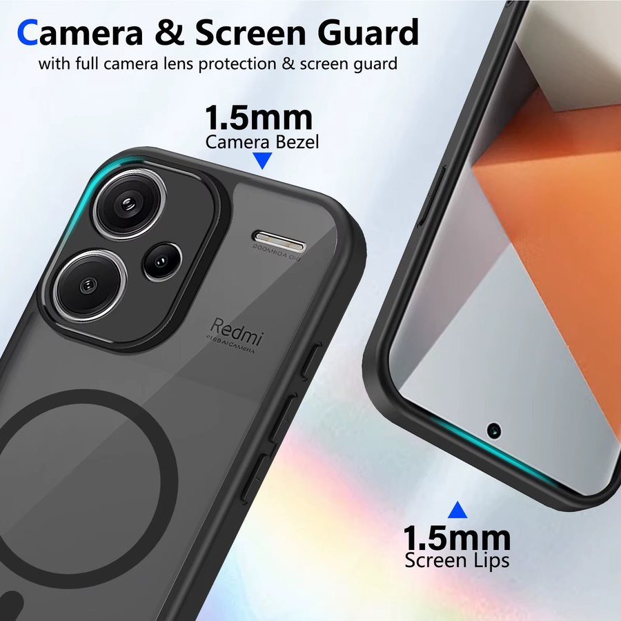 Xiaomi Magnetische Matte Schutzhülle für Redmi Note 13 Pro Plus, Note 13 Pro und Note 13, Transparent Schwarz, Anti-Drop und Stoßfest - Bild 3