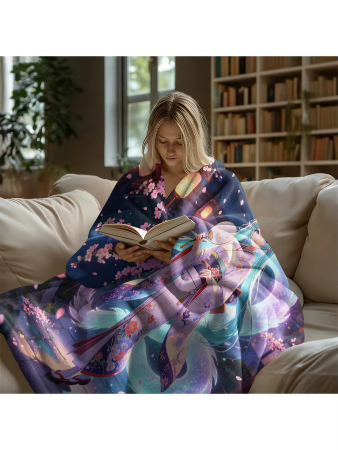 Hatsune Miku Kimono Drachen Flanell-Überwurfdecke in Multicolour, weiche Fleece-Decke mit floralem Design für Sommer und Reise - Bild 7