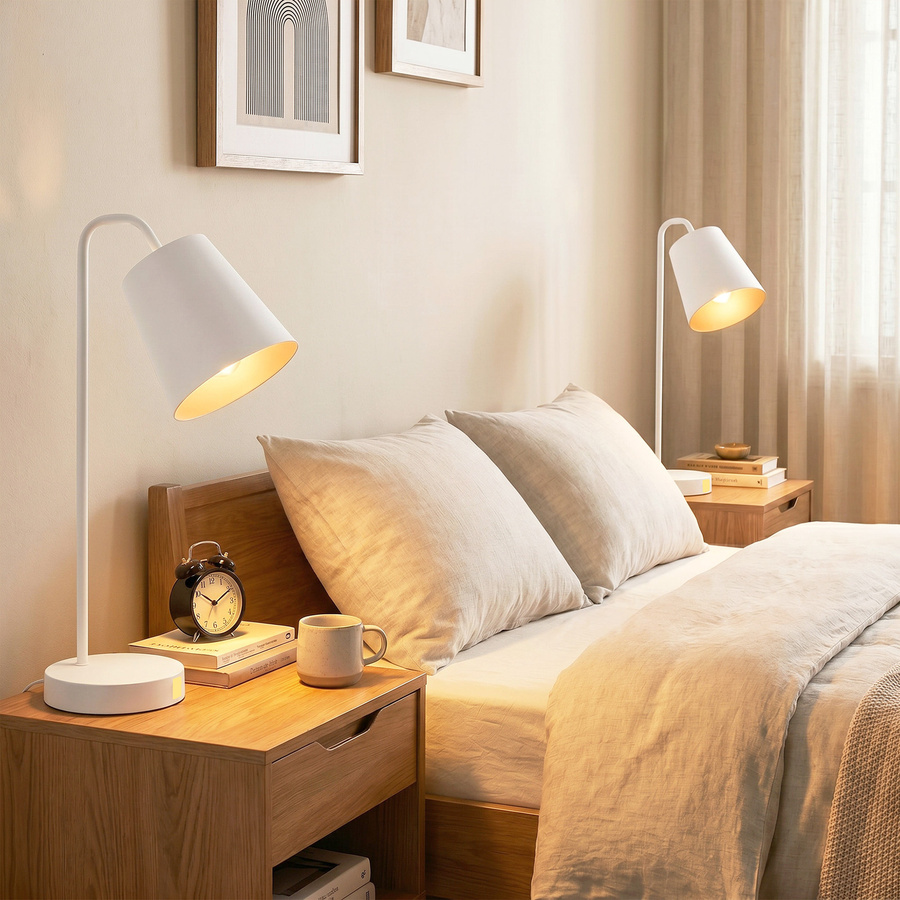 HOMCOM 2er-Set moderne Tischlampen aus Stahl in Weiß mit USB-Anschluss und E27-Fassung - Bild 2