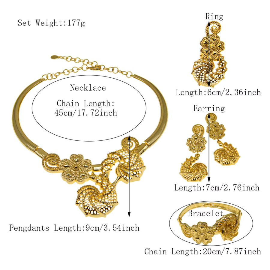 SYHOL Schmuckset Damen, Goldfarben, Halskette, Armband, Ohrringe, Ring - Bild 2