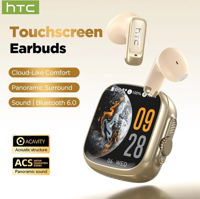 HTC NE72 KI-Übersetzungs-Ohrhörer Kabellose Bluetooth In-Ear Kopfhörer mit LED-Touchscreen HiFi-Stereo-Audio und Geräuschunterdrückung in Schwarz - Bild 1