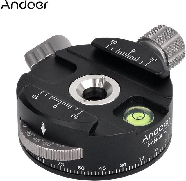 Andoer PAN-60H Panorama-Kugelkopf-Stativkopf mit Indexierungsrotator und AS-Klemme in Silber - Bild 1