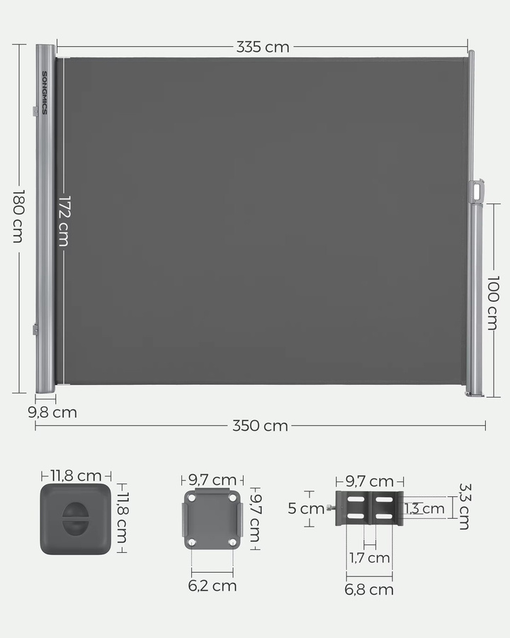 SONGMICS Alu-Seitenmarkise ausziehbar, grau, B/H: 180 x 350 cm - Bild 2