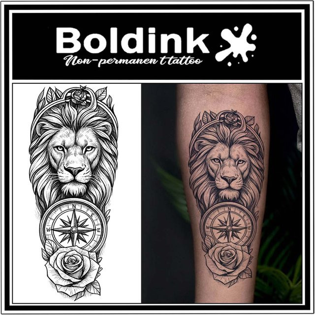 BOLDINK Tattoo-Aufkleber Löwe und Rose, Unisex - Bild 1
