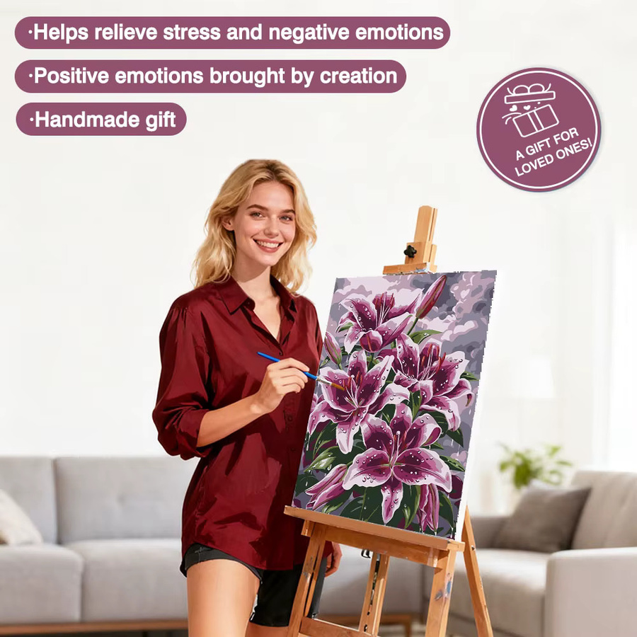 Huacan Malen nach Zahlen Set Lilienblume auf Leinwand als handgefertigte Wanddekoration in Mehrfarbig - Bild 3