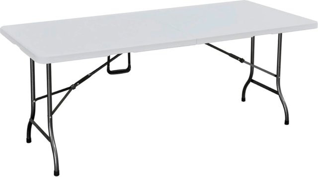 DELUKE Gartentisch MELVIN Rechteckig Klappbar aus Kunststoff in Weiß, B/T/H: 180 x 75 x 72 cm, Wetterfester Outdoor Esstisch - Bild 1