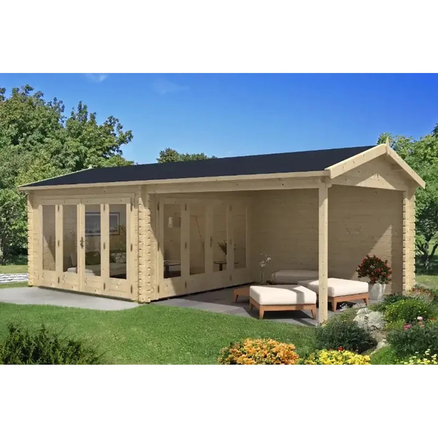 Alpholz Gartenhaus Freiburg-44 Blockhaus in Natur mit 2 Falttüren und Fenstern, B/T: 755 x 399 cm - Bild 2