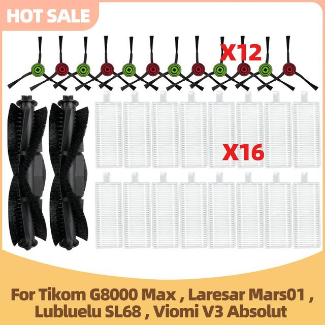 OSSIEAO Ersatzteil-Set für Tikom G8000 Max, Laresar Mars01, Lubluelu SL68 und Viomi V3 Absolut mit Hauptbürste, Seitenbürsten und Filtern, Multicolor - Bild 1