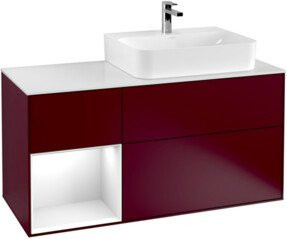 Villeroy & Boch Finion Waschtischunterschrank mit Abdeckplatte und Regalfach links, Farbe Peony Matt Lac, Breite: 120 cm, Tiefe: 50,1 cm, Höhe: 50,1 cm - Bild 1
