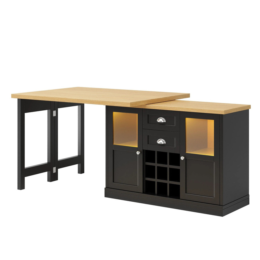 Merax Esstisch aus MDF und Metall mit LED-Beleuchtung und Weinregal, ausziehbar, Weiß/Schwarz, B/T/H: 120 x 60 x 72 cm bis 197 x 60 x 72 cm - Bild 2