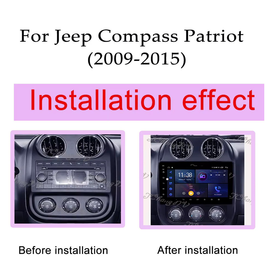Drahtloses Android 16 Multimedia-Autoradio mit CarPlay, GPS, WIFI und DSP Stereo für Jeep Compass und Patriot 2009-2015, Schwarz - Bild 2