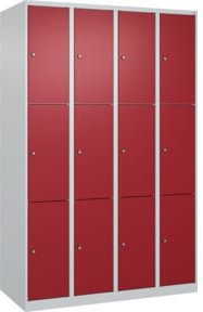 C+P Schließfachschrank Classic PLUS mit 4 Abteilen, Farbe Lichtgrau und Rubinrot, B/T/H: 120 x 50 x 185 cm - Bild 1