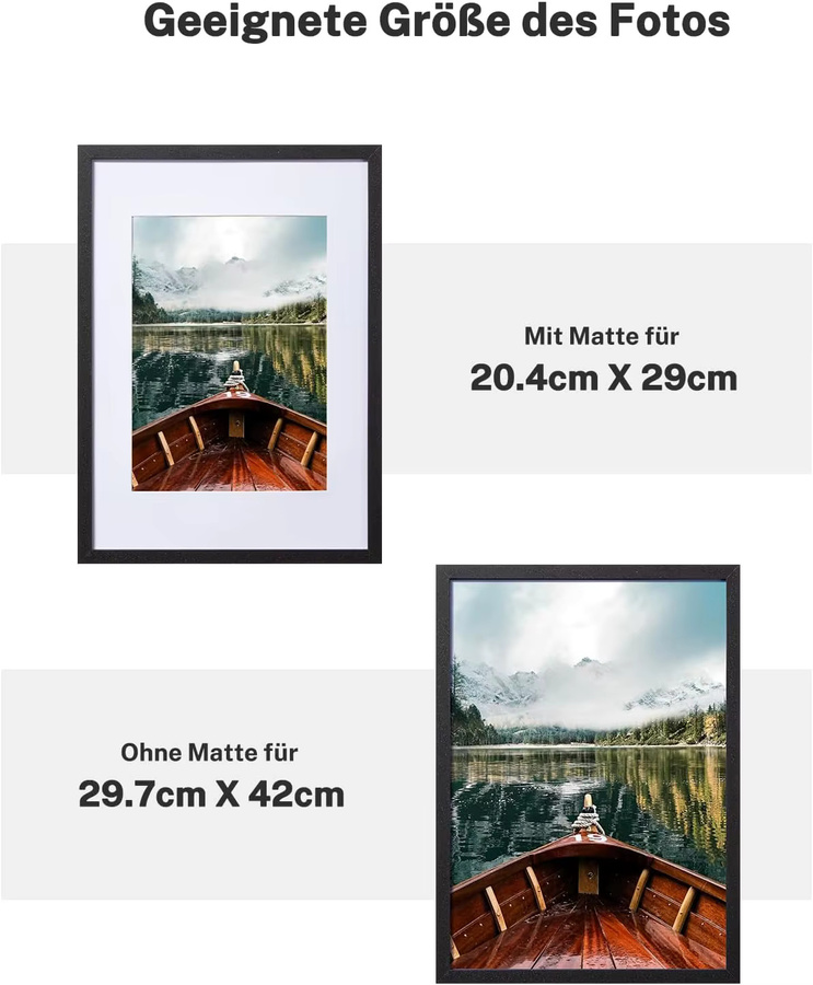 Heimwohl Bilderrahmen A3 in Schwarz aus Holz mit Passepartout für A4 Bilder - Bild 3