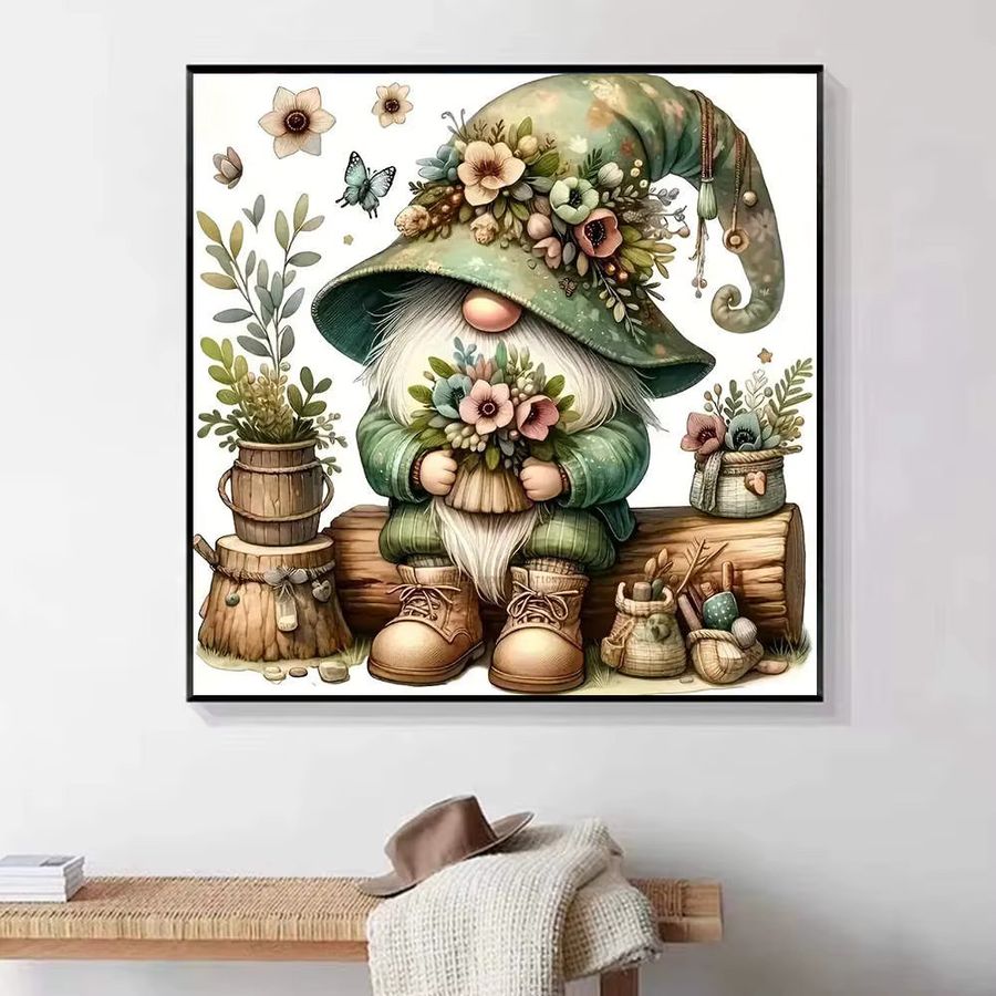 HUACAN 5D Diamant-Malerei-Set Zwerg mit Blumen Fantasy-Kunst als 3D-Mosaik-Bild, B/H: 20 x 20 cm - Bild 4